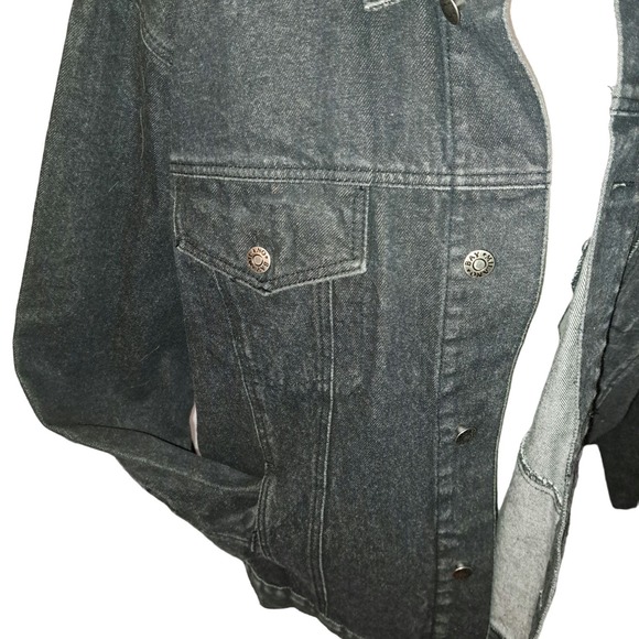Milano Bay Size Large Black Denim Jacket with Gold Embroidery on Back - Picture 6 of 12